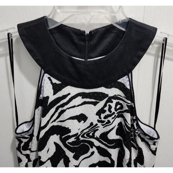 Cache Y2K Mini Halter Dress Sleeveless Sequin White/Black Animal Print Size 2 - Picture 2 of 10
